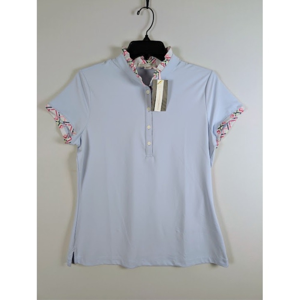 Fairway & Greene Rosie Ruffle Mock Polo Womens M Dream Blue Golf Shirt NEW